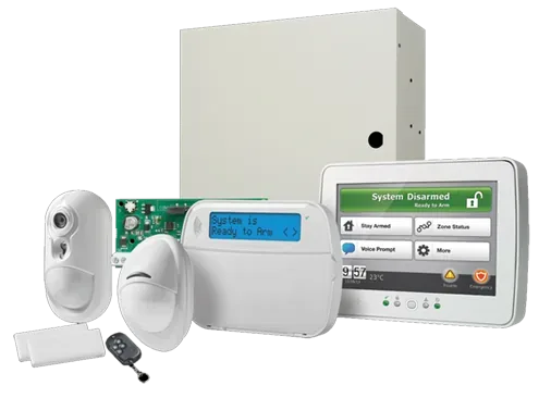 Intruder alarm panel, keypad and sensors